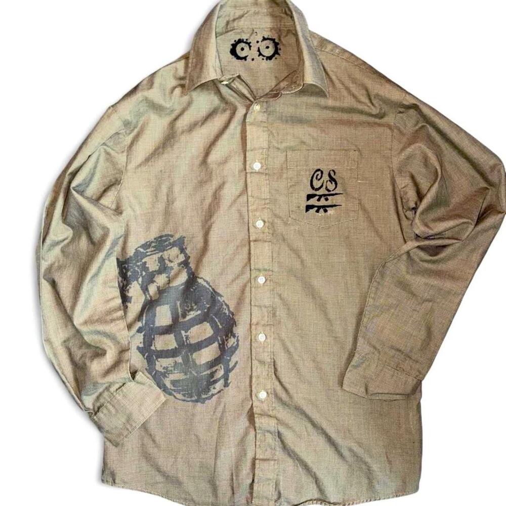 Custom ‘Grenade’ Button-up Olive Mens Shirt
